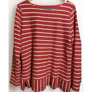 Talbots Top Womens Sz L Coral and White Striped Ribbed Long Sleeve Shirt Coastal